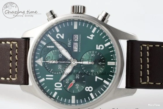 MIROTIME 0326 Bright Pilot Chrono SS AZF 1:1 Best Edition Green Dial on Brown Leather Strap A 7059